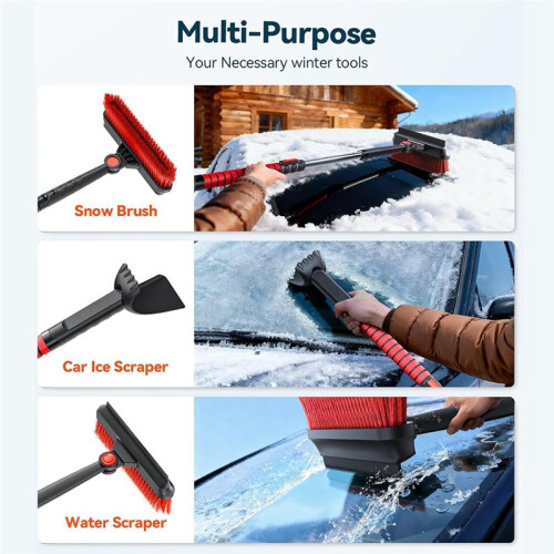 Ice Scrapers for Car Windshield,Brush and Ice Scraper with Squeegee, Extendable Aluminum Handle 2