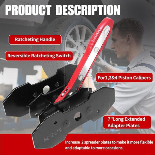 Brake Tools Caliper Piston Compressor Tool, Brake Caliper Compression Tool Kit with 2 Hooks, Large Red Disc Brake Repair 2