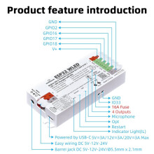 DOMRAEM ESP32 Dual PSU LED Controller 4-Channel WLED Addressable Strip Controller with Microphone, PD+DC5-24V 16A A