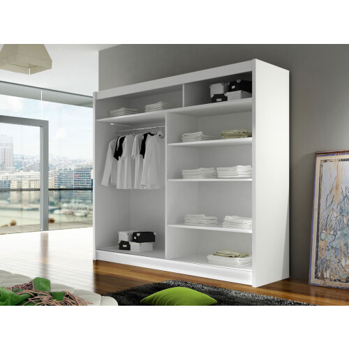 (White, 180cm) ELUKS - DELIN Sliding Doors Wardrobe with Mirror 2