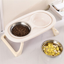 1PC Foldable Stainless Steel Pet Bowl Cat Food Bowl Cat Bowl Dog Food Bowl Neck Protection High Foot Double Bowl C