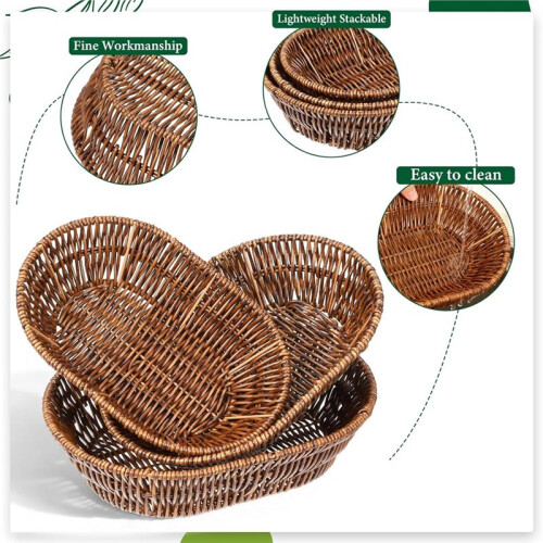3 Pack Wicker Baskets, Woven Bread Baskets Sets,Tabletop Food Vegetable Basket for Serving Display Kitchen Restaurant 2