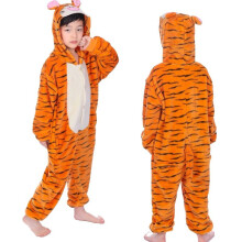 (Orange Tiger,130cm)Pijamas de franela de animales para niños Juegos con disfraces Lindo Mono Prendas para dormir Fiesta Hogar Ropa Salón