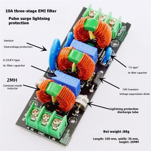 15A EMI Electromagnetic Interference Power Filter Filtering Pulse Surge  Protection Common Mode 1