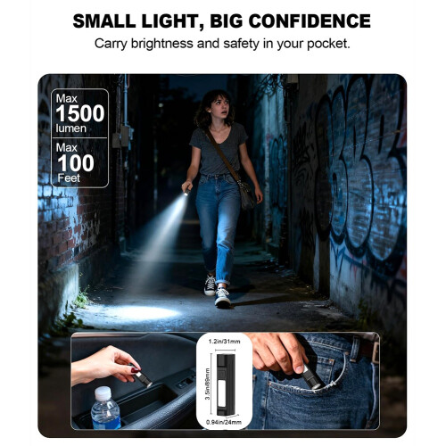 Rechargeable Small Magnetic Flashlight with COB Work Light, Pocket Flashlight for Outdoor 1