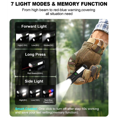 Rechargeable Small Magnetic Flashlight with COB Work Light, Pocket Flashlight for Outdoor 2