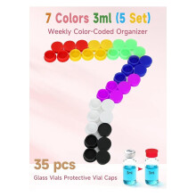 Lot de 35 Flacons en Verre de 3 Ml avec Bouchons en Silicone de Couleurs Différentes pour une Organisation Quotidienne, Étanches et Réutilisables