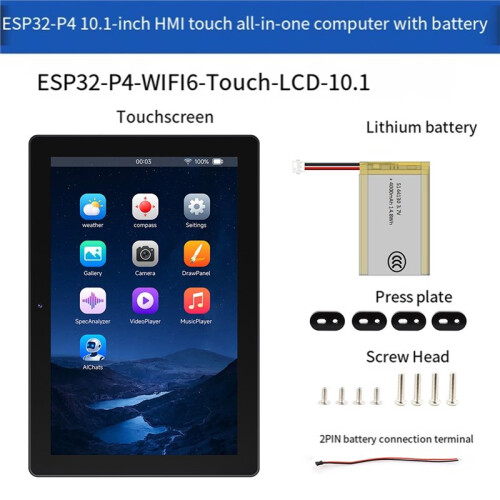 10.1 Inch ESP32-P4 ESP32-C6 Development Board IPS Capacitive Touch Screen TFT LCD Display with Camera Battery 2