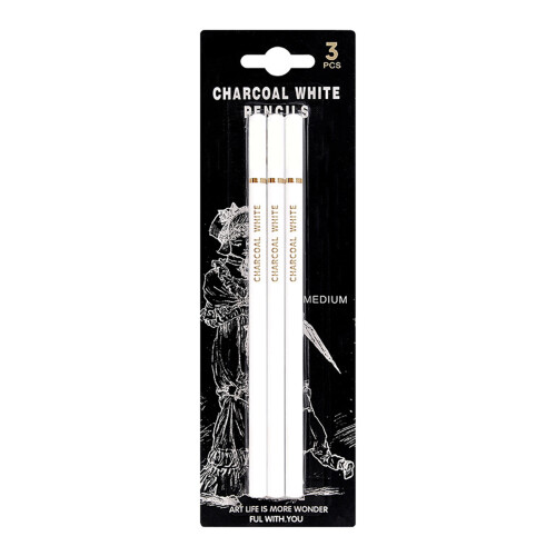 3pcs Charcoal Pencil Set - White, Standard Size 1