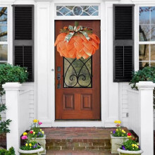2 Pcs Autumn Pumpkin Wreath with Bows and Berries - Front Door Fall Decorations for Halloween Thanksgiving Wall Decor