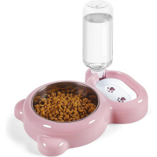 Hundskålar, Kattmat och Vattenskålset med Vattendispenser och Skål i Rostfritt Stål för Katter och Små Hundar - Rosa