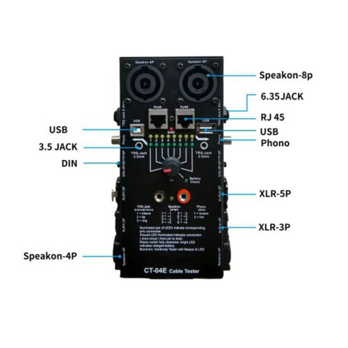 CT-04E Multi-Function Cable Tester  Meter XLR Signal  Meter Rj45 Cable Tester 8P Speakon  Tester 2