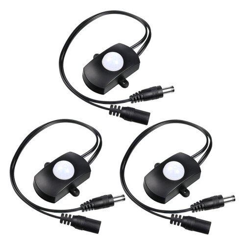 3pcs  5V-24V 5A PIR Motion Activated Sensor Light  Occupancy Motion Sensor with  Coupler Cable for Party