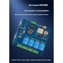 Module Relais 4 Canaux AIR780E, Carte de Développement WiFi avec Boîtier, Module AIR780E-4G DC7-24 V TYPE-C