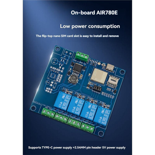 AIR780E 4-Channel Relay Module  WiFi Development Board with Case DC7-24V TYPE-C AIR780E-4G Module