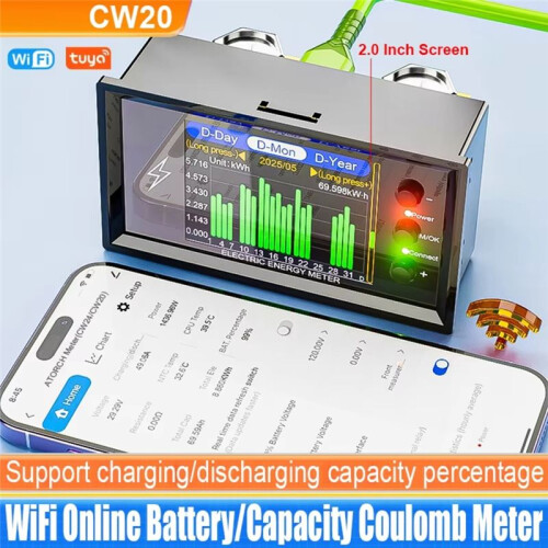 420V WiFi Tuya  Digital Lithium Battery Capacity Detection Tester  Display Voltage Current Power Coulomb Meter 1
