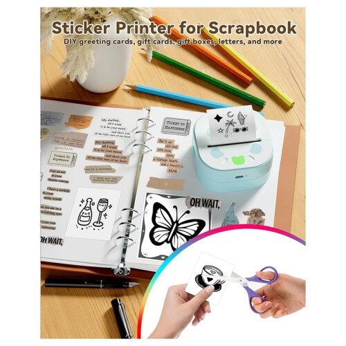 Portable  Sticker Printer , D21  Sticker Maker Machine with 3 Rolls Paper, Thermal Inkless Print Pod 1
