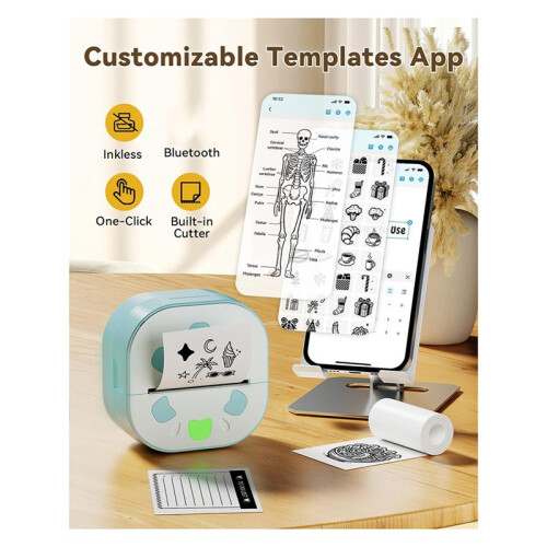 Portable  Sticker Printer , D21  Sticker Maker Machine with 3 Rolls Paper, Thermal Inkless Print Pod
