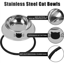 2 Pcs Non-Slip Stainless Steel Small Cat Food Bowls - Unbreakable, Thicken 7 Oz Cat Dishes - Removable Rubber Base