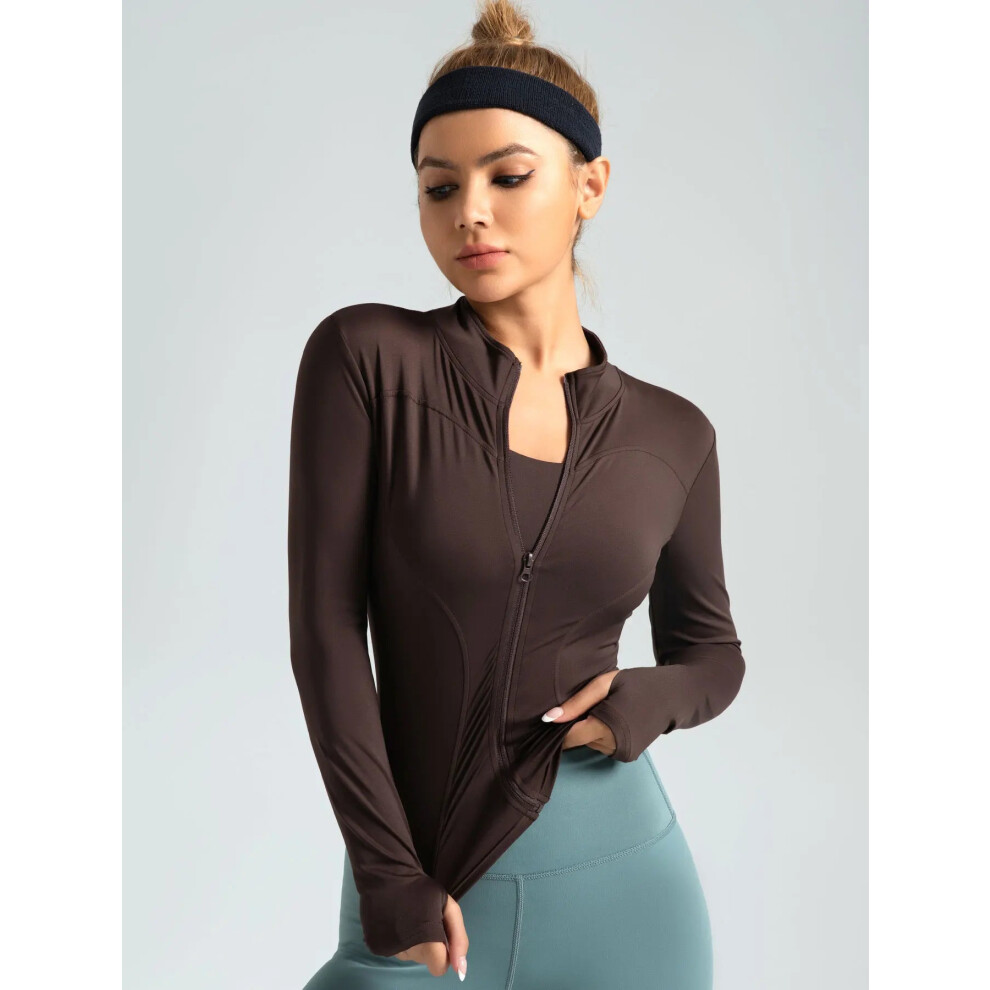 (reseda, L) Trendy Women's Long-sleeved Tight Sunscreen Yoga Suit, Stylish Fitness Running Yoga Sports Jacket-image-OPC-PRZPZFW-NEW