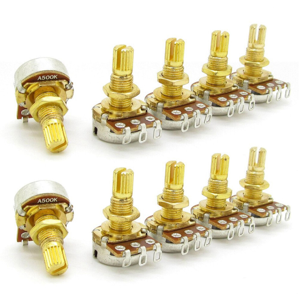 Guitar Potentiometer Audio Volume&Tone Pots Control A500k Split Shaft Taper Potentiometers Gold Pack Of 10 6131180463232