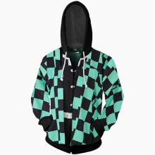 (Green Kamado Tanjirou,S)Demon Slayer Kimetsu No Yaiba Hoodie Cosplay Sweatshirt Jacket Hooded Coat