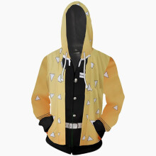 (Yellow Agatsuma Zenitsu,S)Demon Slayer Kimetsu No Yaiba Hoodie Cosplay Sweatshirt Jacket Hooded Coat