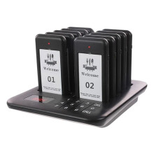 Wireless Restaurant Pager+10 Coasters Buzzer Pager Receiver Calling System for Bar Cafe Food Court Food Shop EU Plug