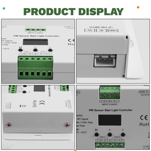 5-24VDC PIR Sensor 24 Steps Stair Light Controller ES24 24CH Single Color RGB Pixel SPI Stairway Light Led Controller 1