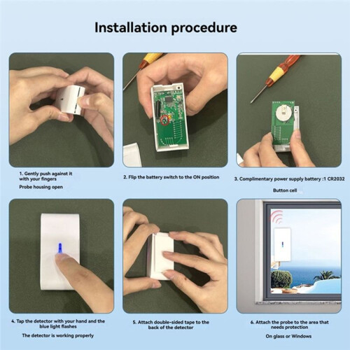 2pcs 433MHz Wireless Vibration Glass Break Detector, Adjustable Sensitivity, Compatible with Alarm Systems White 1