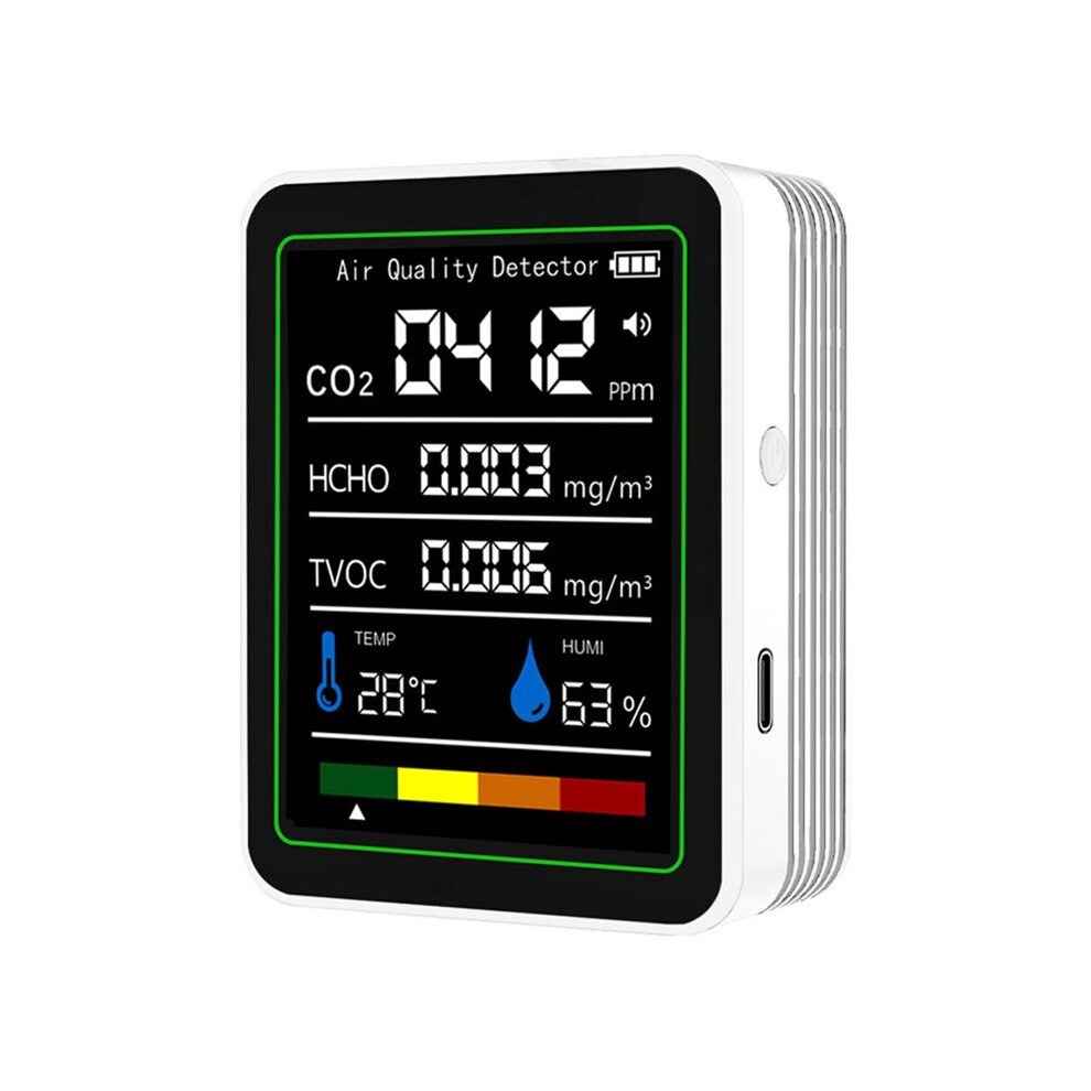 Mt05 Indoor Air Quality Monitor Tvoc Hcho Temperature Humidity Tester Co2 Meter Usb Rechargeable Co2 Detector White 4713666882601
