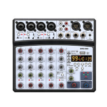 6 Channel Audio Mixer Portable Mixing Console USB Interface Sound Card with 99-DSP 48V Phantom Power US Plug