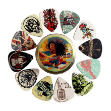 12PCS ABS Guitar Picks with Metal Box - Colorful Printed Plectrums for Electric/Bass, Guitar Accessories Gift Set 0.71mm