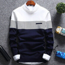 (Navy,2XL)Mens Casual Round Neck Warm Strip Sweater Pullover Knitwear Jumper Coat Tops