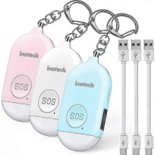 (As show, One size) Rechargeable Keychain Security Self-Defense Alarm with LED Light for All Ages, 130 dB, 3 Pieces