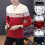 (Red,L)Herren Lässig Rundhals Warm Streifen Pullover Pulli Strickwaren Pulli Tops Mantel 3