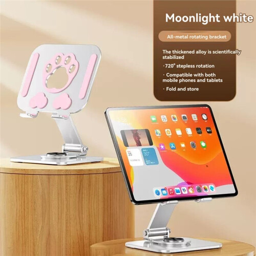 Multifunction Phone Tablet Desk Stand 360 Rotating Foldable Holder for  Live Streaming Tablets Smartphone White 1