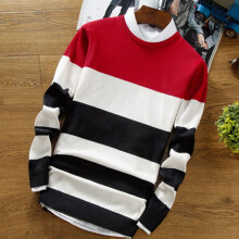 (RedBlack,M)Mens Casual Long Sleeve Loose Knitwear Pullover Tops Round Neck Jumper Sweater