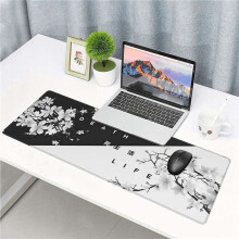 2X Black and White Blossom Gaming Mouse Pad,Large Mouse Mat Desk Pad, Stitched Edges Mousepad, 31.5 x 11.8 Inch