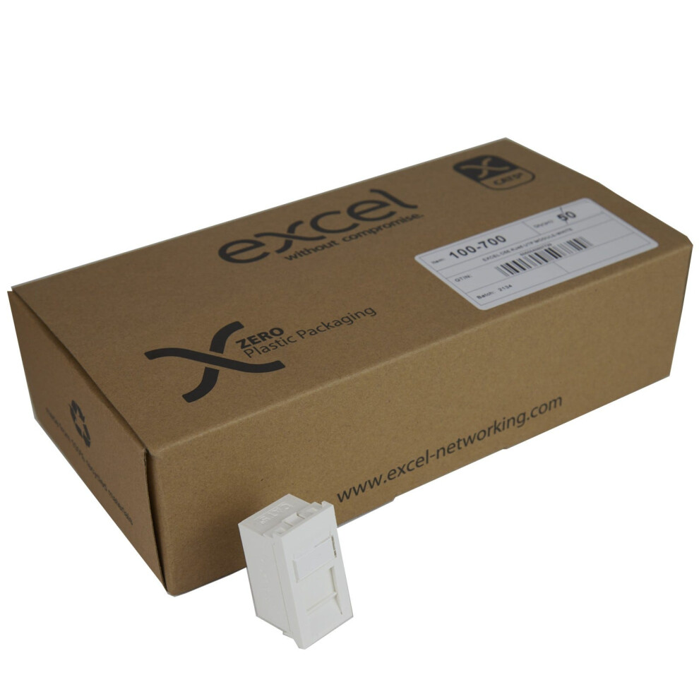 Excel White Cat5e (Utp) Unscreened Euromod Rj45 Module Trade [50 Pack]