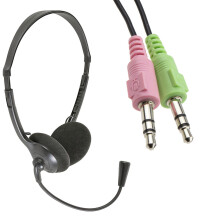 Multimedia Adjustable Headset Headphones with Boom Microphone Twin 3.5mm Jacks 1.8m