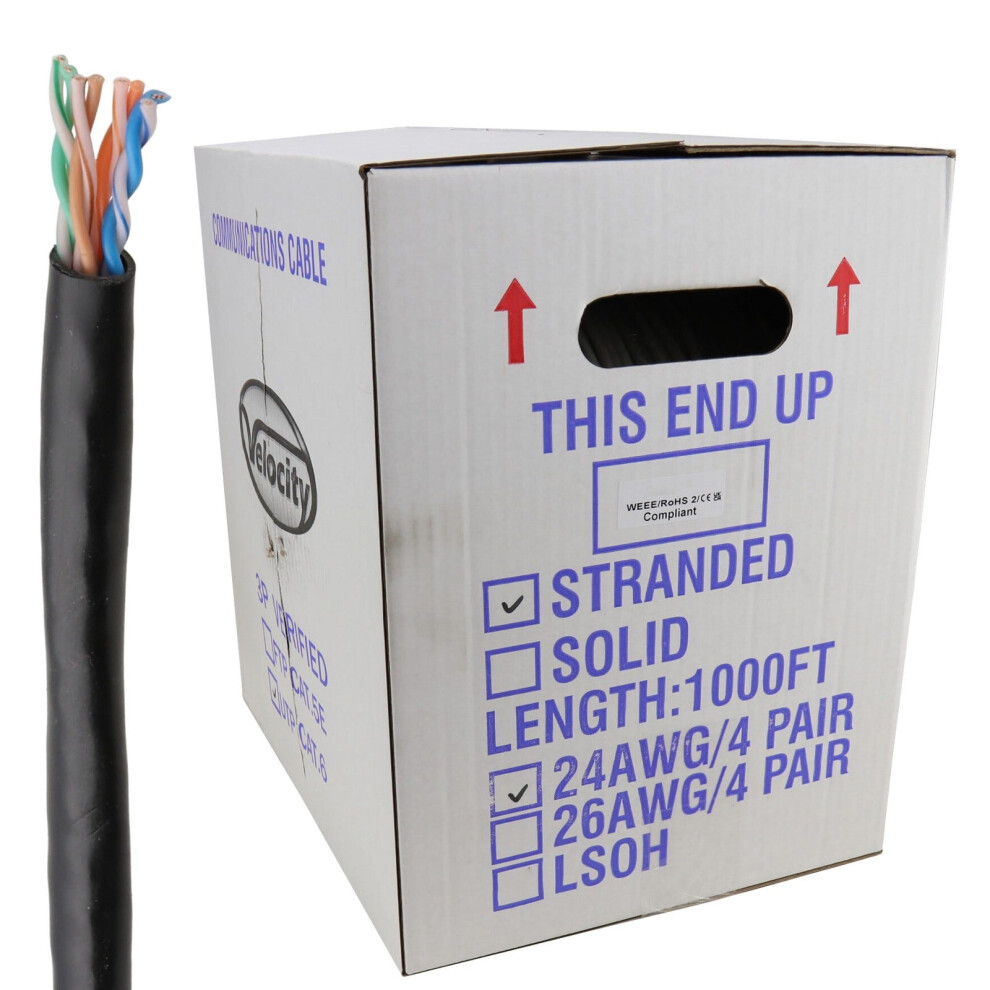 Stranded Cat6 Gigabit Utp Copper 24Awg Network Ethernet Cable 305M Black 5054338118277