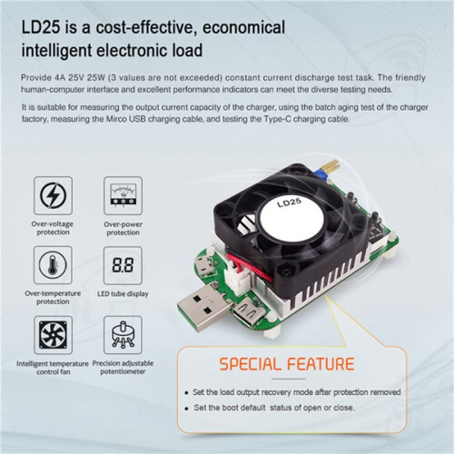 USB Electronic Load Tester Multifunctional Digital Voltage Current Meter Battery Tester with Fan LD35 2