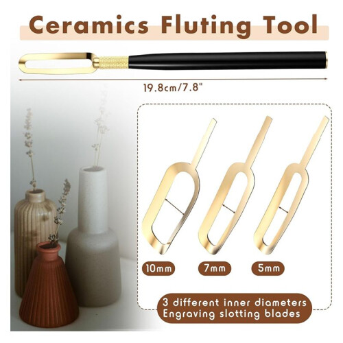 4Pcs Pottery Fluting Tool Kit Clay Ceramics Trimming Tools with 3 Different Fluting Blades Handle for Pottery Works 1