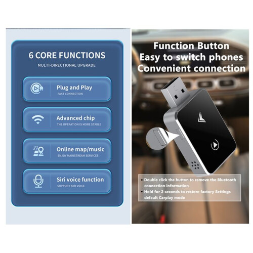 Wireless CarPlay Adapter 2 in 1 Converts Wired to Wireless Upgrade Plug and  Automatic Connection Without Delay B 2