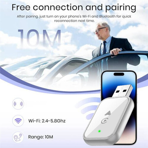 Wireless CarPlay Adapter for , Convert Wired to Wireless, USB & USB-C, No Delay 2