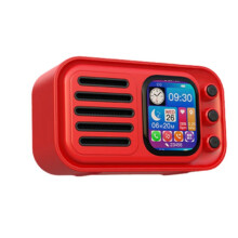 HiFi Wireless Speakers Retro Portable Touch Screen FM Radio Card Subwoofer with Alarm Clock Lyrics Display,A
