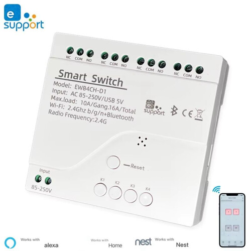 EWeLink   4 Channel  WiFi  Wireless Dry Contact Relay  Module APP Remote Control 85-250V 2
