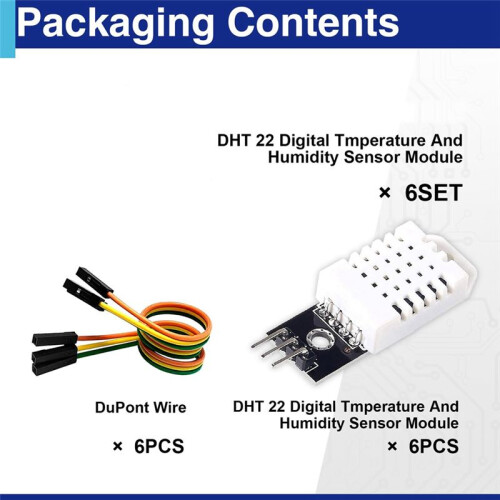 6 Set Temperature Humidity Sensor Module Digital Temperature Humidity Sensor 3.3V-5V with Wires, DHT22 2