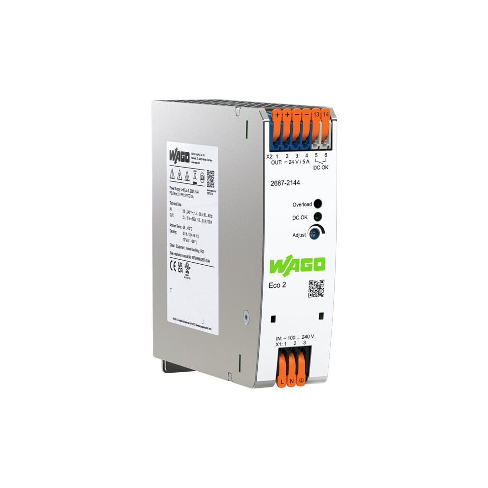 Wago 2687-2144 Eco 2 Single Phase 24Vdc 5.0A Din-35 Rail Power Supply 4066966207439